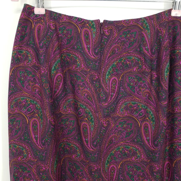 Carlisle Paisley Pencil Skirt 10 Vintage Wrap Pleated Silk Wool Work Purple - Picture 6 of 7